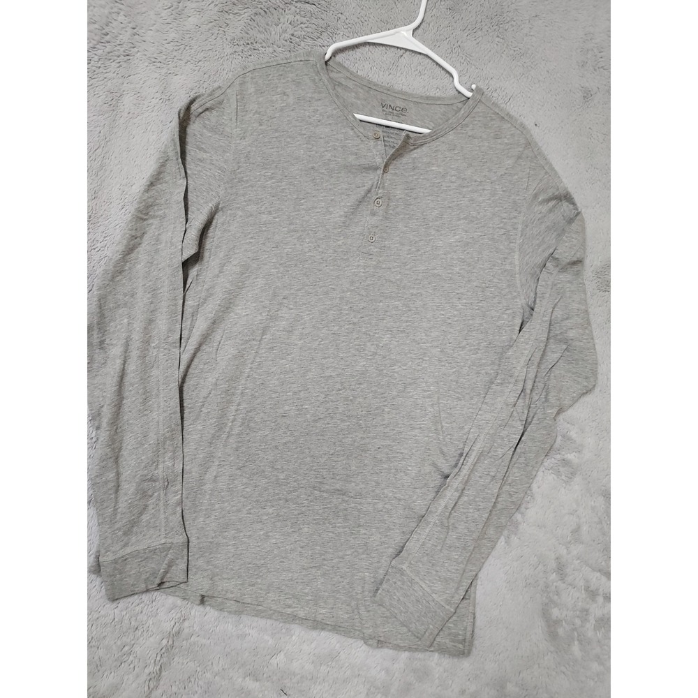 Vince Shirt Mens Large Long Sleeve Henley Pima Cotton Gray Lightwegith Preppy L